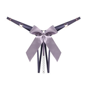 Culotte string sexy à nœud taille basse en dentelle blanche perlée pour femme mature - Product Image 5