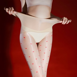 Red Heart Polka Dot Aurora Stockings 0D Ultra Thin Silky Glossy Open Crotch For Women - Product Image 3
