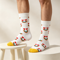 Chaussettes fantaisie à motif amusant personnalisé pour hommes et femmes, en coton doux tricoté jacquard, avec visage souriant, côtelées, chaussettes originales OEM ODM