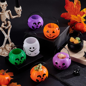 Mini porte-sucreries d'Halloween portable, seau en forme de citrouille, de fantôme ou de chaudron, pot en plastique pour fournitures de fête, décoration DIY et jeu de la citrouille - Product Image 3