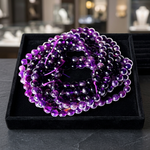 Rudra Gems - Hilo de Cuentas de Amatista Brasileña Natural Lisa |   6mm-10mm |   Cristal Curativo Certificado |   40-45g |   15.5'' - Product Image 1