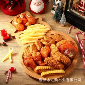 Plato de Madera con Diseño de Muñeco de Nieve Navideño, Color Madera Natural, Bandeja para Aperitivos, Vajilla para Fiestas - Product Image 1