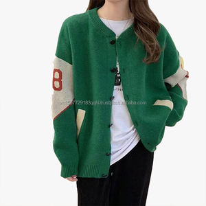Chaqueta de Béisbol de Punto Informal para Otoño e Invierno, Nueva, Holgada, Informal, con Bordado de Letras Personalizado, Suéter Cárdigan para Mujer - Product Image 6