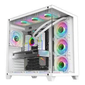 SATE(K897) sıcak satış üst marka oyun Pc durumda temperli cam Panel tam görünüm masaüstü bilgisayar kasası RGB Fan ATX kasa PC kabine