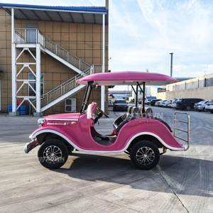 Voiture électrique de tourisme vintage rose 2 places avec toit pour les visites de villas et de parcs - Product Image 3