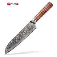 Couteau Santoku de 7 pouces, lame à motifs, manche rayé coloré, couteau de cuisine professionnel de style japonais, étiquette privée OEM