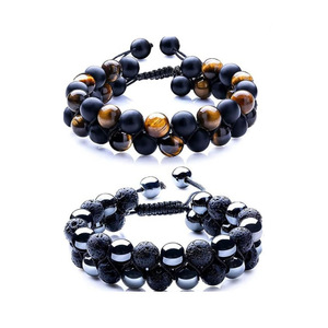 Bracelet en pierres de lave 7 chakras, double rangée, 8 mm, ajustable, unisexe, pour yoga, énergie et guérison - Product Image 2
