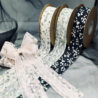 Pita Sutra Chiffon Floral 100% Sutra Jepang Gaya Korea Selatan 50mm/70mm 3 Desain Pita Lembut Dekorasi Hadiah Rambut