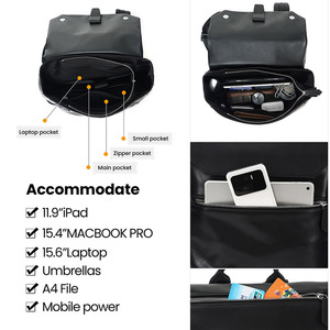 Dujiang Men's Genuine Leather <b>Backpack</b> 20L Large Capacity Business Travel School Bag Solid Color Soft Handle - Product Image 3