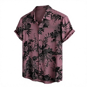 เสื้อเชิ้ตแขนสั้นพิมพ์ลายดอกไม้สีดำม่วงสำหรับผู้ชาย เสื้อเชิ้ตติดกระดุมลำลองสำหรับฤดูร้อน ชายหาด รีสอร์ท วันหยุด ขายส่ง - Product Image 3