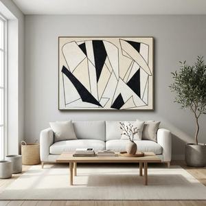 Peinture abstraite en lignes noires et blanches, texture 3D, peinte à la main, décoration intérieure pour hôtel, maison, design commercial - Product Image 1