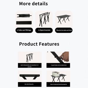 High-Load Carbon Steel Camping Three Level <b>Adjustable</b> Height Outdoor Furniture Fold Portable Picnic Rolls Activity <b>Table</b> - Product Image 3