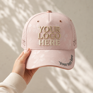 Casquette de baseball rose premium à 5 panneaux, maille perforée, découpe laser, broderie 3D en relief, en nylon, fabricant OEM ODM, faible performance, pour événements - Product Image 4