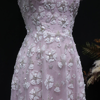 Robe de soirée florale rose clair chic Sharon Said SS602 pour femme, col carré, dos ouvert, pour mariage, soirée ou bal de promo, dos recouvert