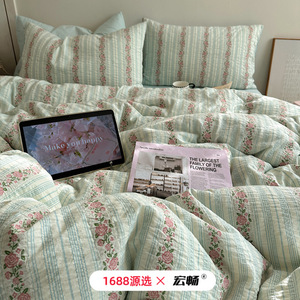 1688 X Pure Cotton Floral Print Four-Piece <b>Bedding</b> <b>Set</b> Yarn-Dyed Breathable Soft Skin-Friendly - Product Image 2