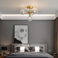 Lustre moderne en verre en forme de haricot magique, 6 lumières, globe givré doré, luminaire suspendu, lampe de plafond, salon, chambre à coucher, décoration de la maison