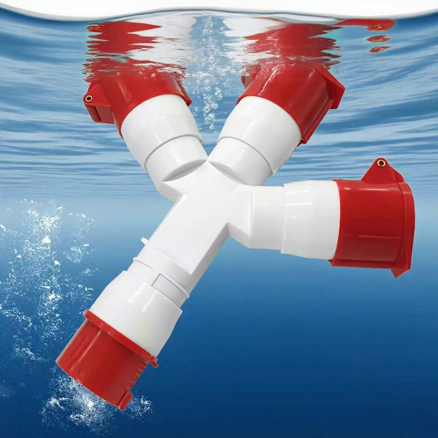 Y-Type Power Splitter Connector JORDY JD-1015 5Pin 16A 400V IP44 1-in 3-out 3P+N+PE Red Brass Industrial Waterproof Socket