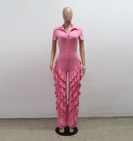 2024 HO Jumpsuit satu potong untuk wanita, Jumpsuit atasan berkancing potongan lipit kaki lurus kasual desainer untuk wanita