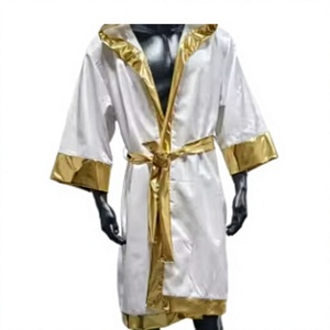 PROFIT SPORTS Robe de boxe jaune avec bordure argentée, respirante, séchage rapide, en polyester, confortable, pour entraînement, pour hommes adultes, toutes saisons - Product Image 2