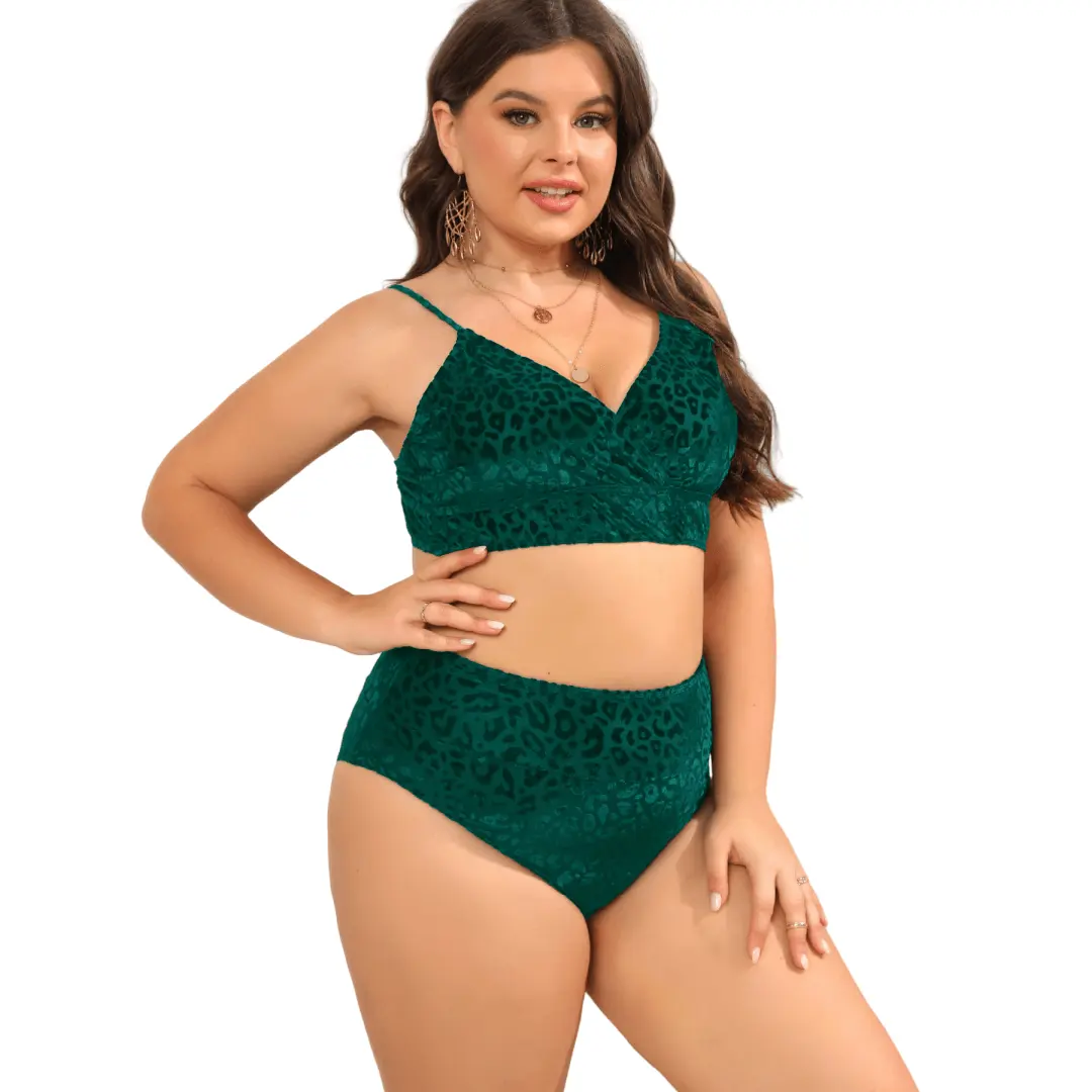 Biquíni aberto sexy plus size para meninas, biquíni ajustável com estampa de leopardo verde, conjunto de praia para virilha aberta 2024, micro biquíni