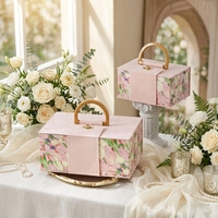 Cajas Rígidas Asépticas Personalizadas con Laminado Brillante, Estampado Floral, Caja de Regalo con Asa de Madera, Caja de Joyería de Lujo para Bodas y Eventos