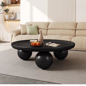 <b>Black</b> <b>Round</b> <b>Coffee</b> <b>Table</b> Plastic Top Baking Paint Living Room Home Use - Product Image 3
