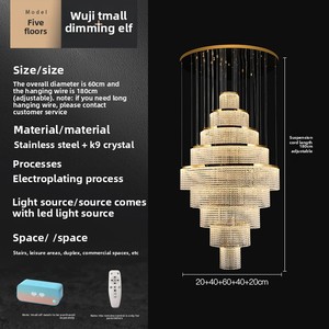 Candelabro de anillo LED de cristal de lujo moderno, luz colgante de decoración interior para vestíbulos de hotel, escaleras, villas y espacios privados - Product Image 6