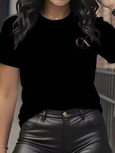 T-shirt tendance pour femme, col rond, manches courtes, imprimé lettres de dessin animé mignon, marque de luxe estivale, style Y2K - Product Image 3