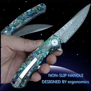 Vendita a buon mercato VG-10 damasco acciaio pieghevole coltello da 3 pollici con manico colorato edc coltello