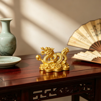 Statue de dragon chinois, ornement de dragon doré du zodiaque avec des pièces de monnaie, figurine de richesse Feng Shui