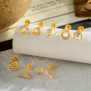 HENGSEN Vente en gros Bijoux de piercing en titane 23G plaqué or, clous d'oreille pour tragus, hélix et cartilage, bijoux de corps tendance pour femmes - Product Image 5