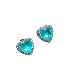 High Quality Eco-friendly Copper 9*9MM Heart Cut Paraiba Cubic Zirconia Ring and Earrings Set of Jewelry for Ladies - Product Image 2