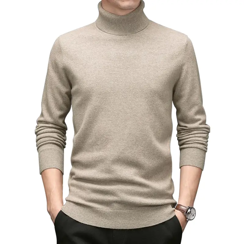 Sweater Bottoming Tebal Pria, Turtleneck Wol Murni 100% Sweater Slim Fit Musim Gugur dan Musim Dingin