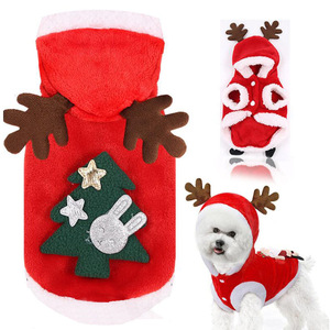 Pet <b>Christmas</b> Reindeer Costume Red Winter <b>Dog</b> Clothes Festive <b>Outfit</b> Comfortable Flannel Coat For Small <b>Dogs</b> - Product Image 1