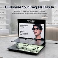 Présentoir interactif intelligent à deux niveaux pour lunettes, avec éclairage LED rétroéclairé, panneau de commande lumineux sur étagère intermédiaire et support de comptoir