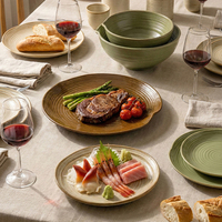 Assiette en Céramique Style Japonais pour Restaurant, Assiette de Présentation Haute Esthétique, Assiette à Pâtes en Céramique Épaisse Cuite au Four, Assiette à Steak