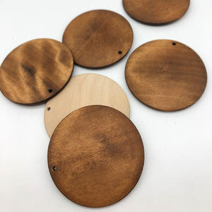 50*5.5mm belum selesai besar datar lingkaran bulat kayu alami dengan lubang dan cincin lompat liontin jimat dibuat di Cina - Product Image 2