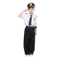Costume de Pilote Unisexe pour Enfants, 4 Pièces, Chemise à Manches Courtes, Pantalon, Uniforme de Capitaine de Compagnie Aérienne, avec Chapeau, Cravate, Costumes de Carrière