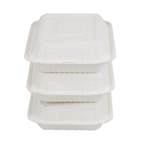 Vente en gros de 8x8 pouces conteneur compostable à clapet jetable de qualité alimentaire personnalisé boîte à lunch en bagasse conteneur alimentaire à clapet