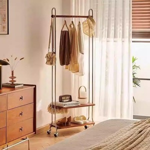 Clothes Rack Standing Stainless Steel Solid Wood With <b>Shelf</b> For Bedroom Clothing <b>Organizer</b> Movable Rectangle Detachable - Product Image 2