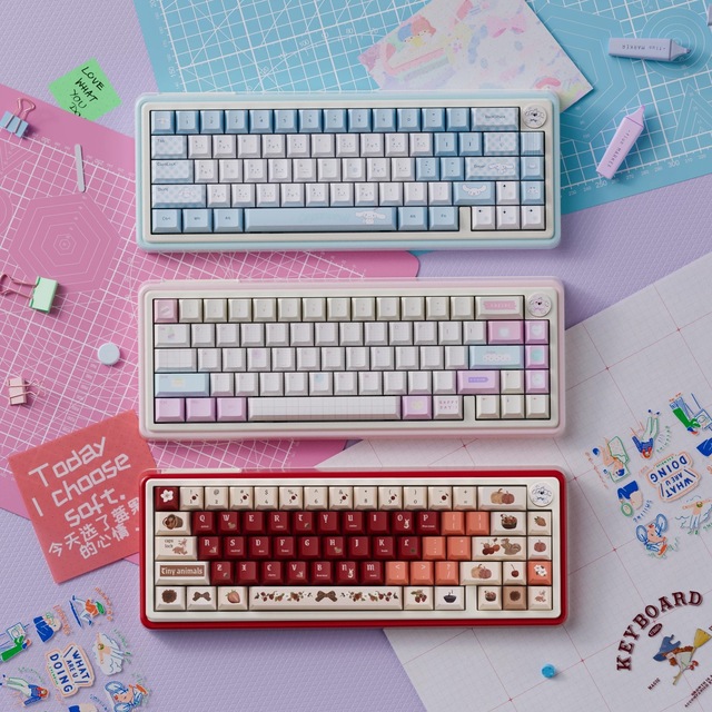 UR65 Blue/Pink/Red Mechanical Keyboard Customization Kit Tri-mode Gasket Hot-swappable RGB Supports QMK/VIA Keyboards