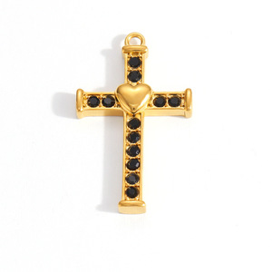 Colgante de la Virgen María con incrustaciones de diamantes en forma de cruz, chapado en oro, para la elaboración de collares, formas mixtas, acero inoxidable, joyería DIY. - Product Image 5