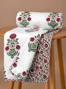 PRABHAVA - Funda de Cama Doble Premium de Algodón Dohar, Estampada a Mano, Reversible, con Diseño Floral Azul y Rosa, Lavable - Product Image 1