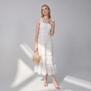 Abito Estivo Casual Bianco da Donna OEM Hot Sale, Nuovo Abito Smoking <span class=keywords><strong>Midi</strong></span> in <span class=keywords><strong>Cotone</strong></span> Eco-Friendly con Ricamo a Occhiello Naturale - Product Image 5