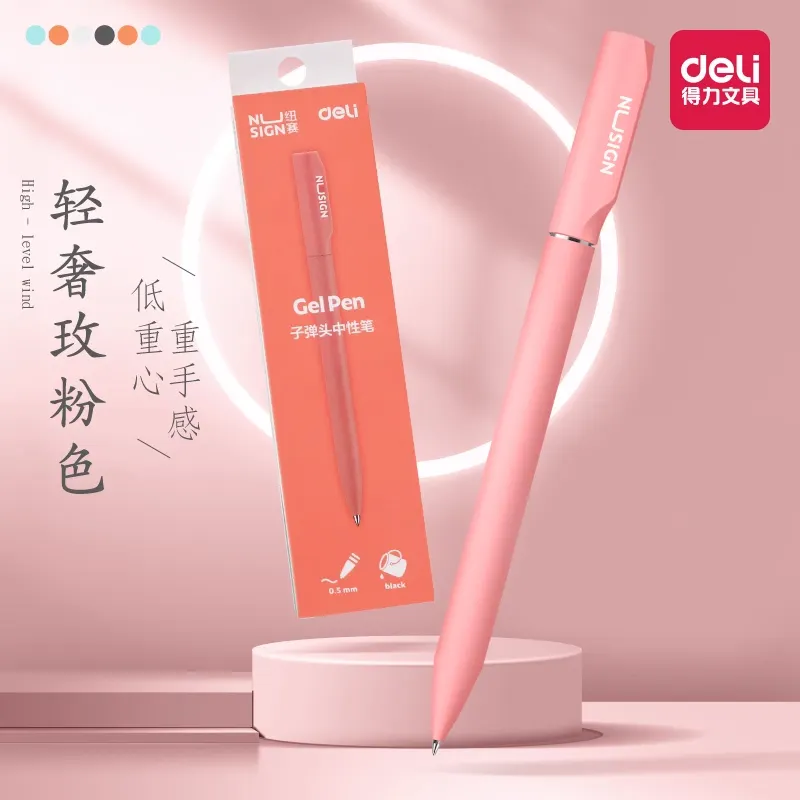 Deli-Bolígrafo de gel con base de agua, pluma rotativa de gel de color rosa con 1 sensación pesada y fondo pesado