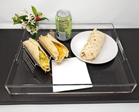 Plateau de service en acrylique transparent anti-déversement rectangulaire avec poignée pour servir des boissons au thé