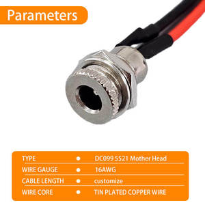 Conector de Alimentación Hembra para Montaje en Panel DC099 5521, Arnés de Cable de 5.5x2.1mm, Cableado Interno para Equipos Electrónicos - Product Image 3