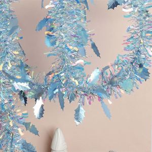 Nouveaux produits : Guirlande de Noël avec feuilles, étoiles et paillettes, décorations d'arbres, guirlande de fête avec LED - Product Image 2