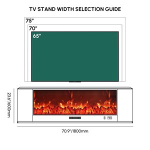 Cheminée électrique <span class=keywords><strong>en</strong></span> bois d'ingénierie moderne AJUNION, support <span class=keywords><strong>TV</strong></span>, chaleur réglable, luminosité de la flamme personnalisable avec télécommande - Product Image 5