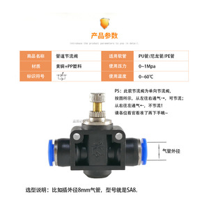 Vanne de régulation unidirectionnelle pneumatique SA4 6 8 10 12, raccord rapide en laiton et plastique pour connecteur de tuyau d'air - Product Image 3